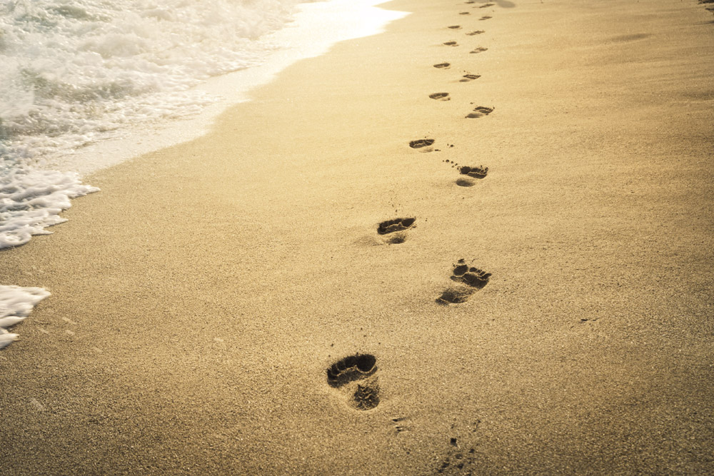 Footprints in sand on the beach