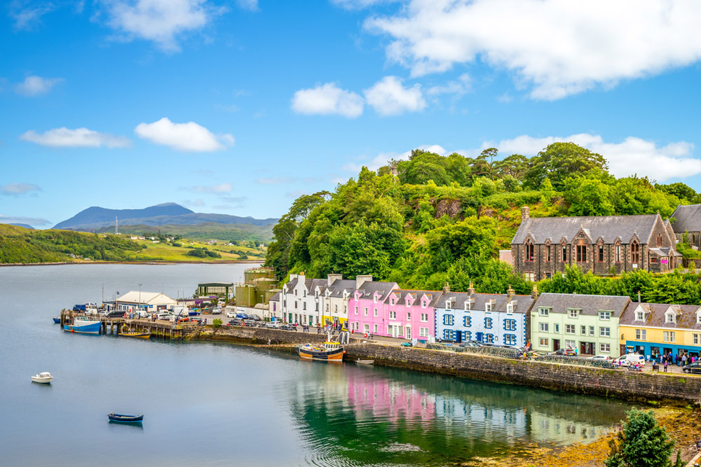 Colourful buildings on Portree Harbour 