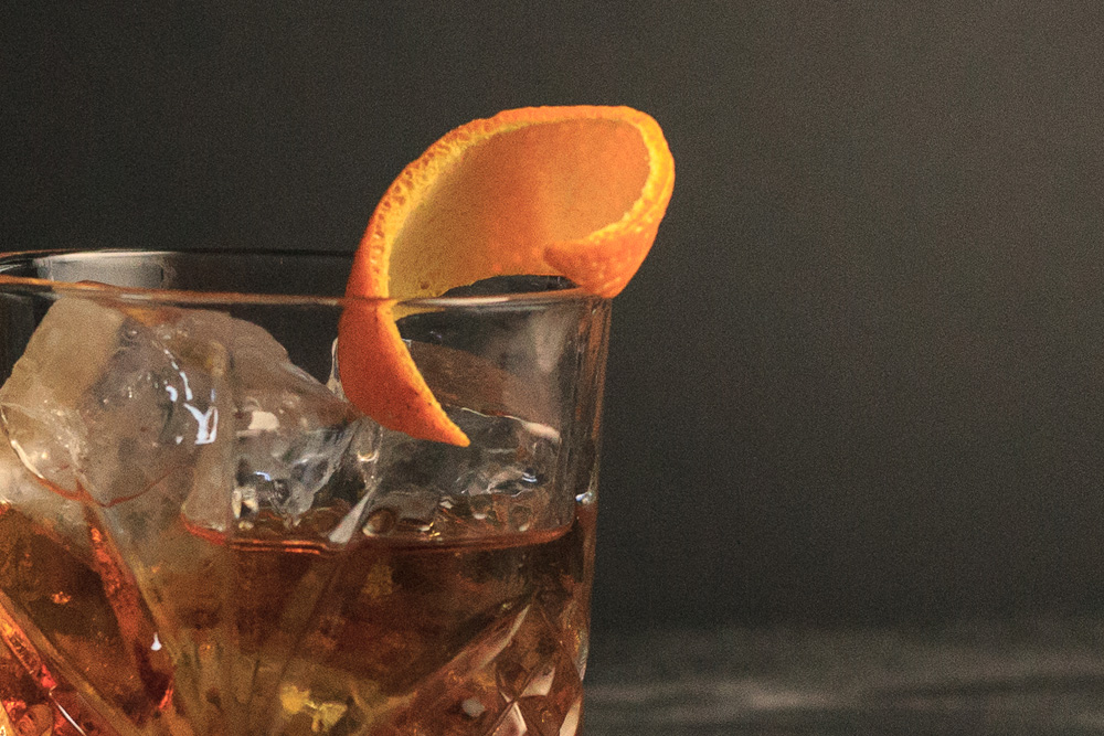 Close up of an Old Fashioned whisky cocktail