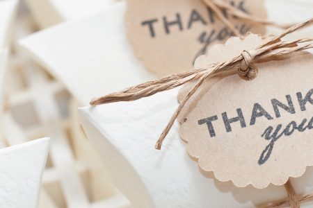 Wedding favours with tags that say Thank You