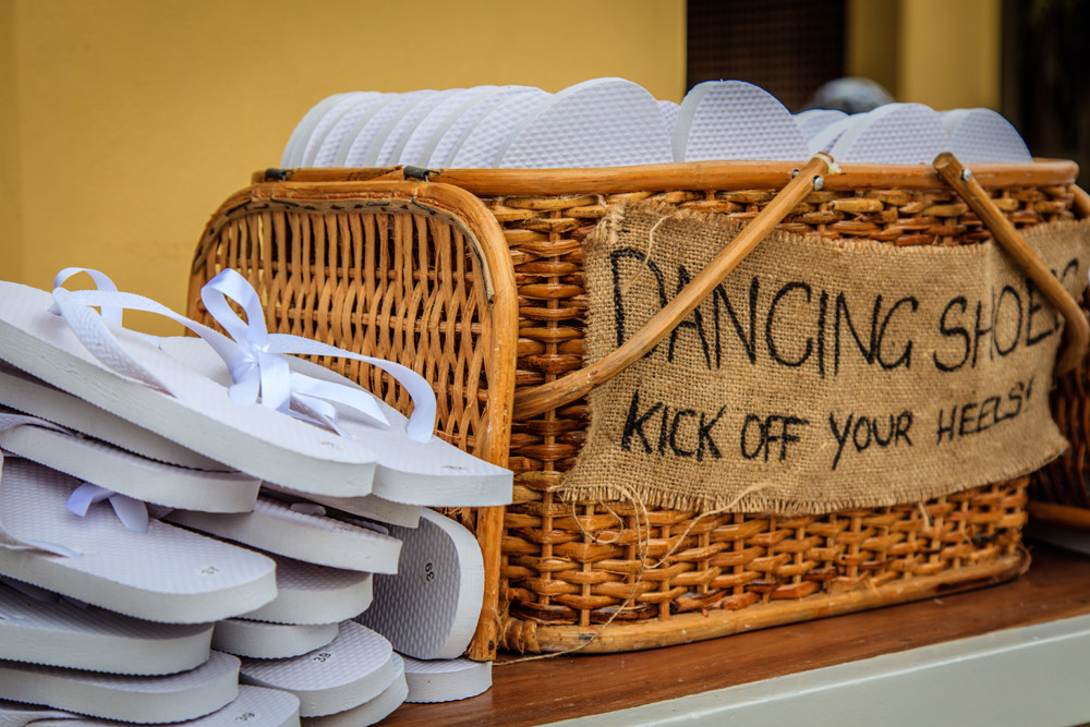 Flip flops in a basket, used as wedding favours