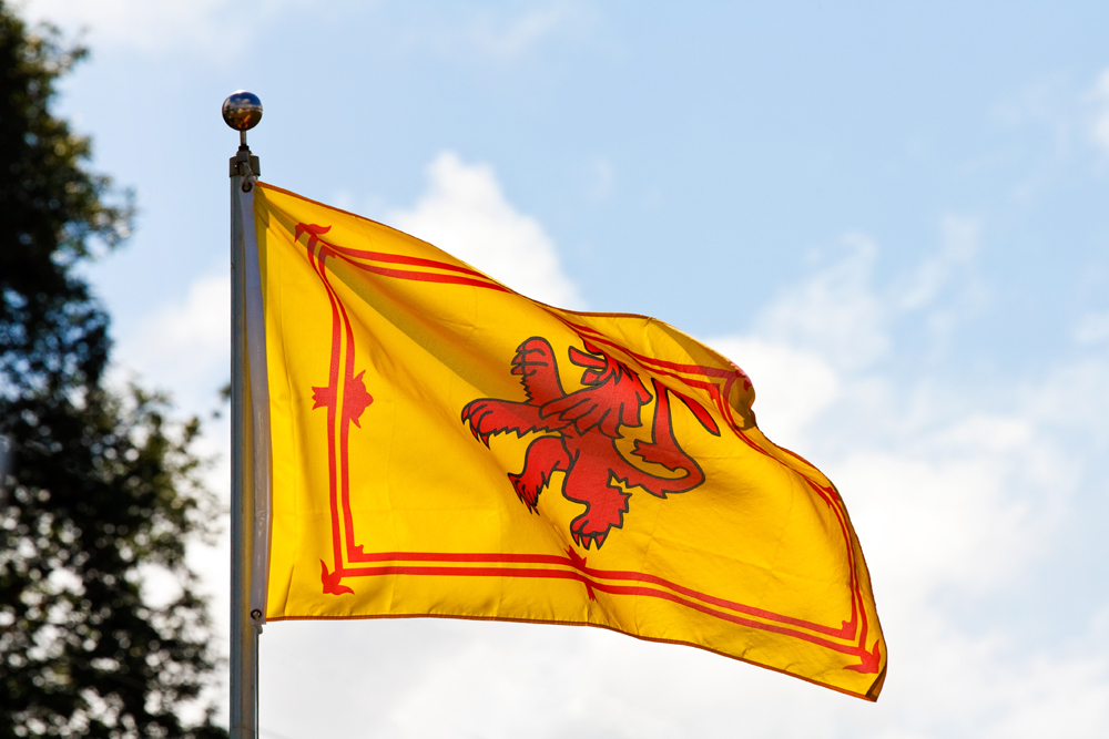 Yellow and red Lion Rampant flag