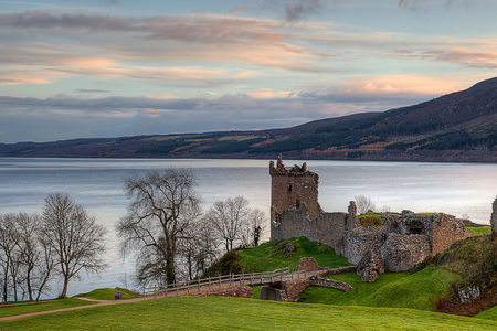 Urquhart Castle with Loch Ness in the background
