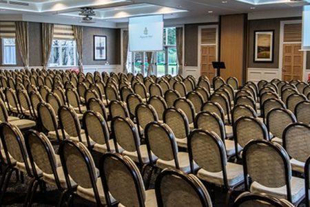 A room set up for a conference at Kingsmills Hotel