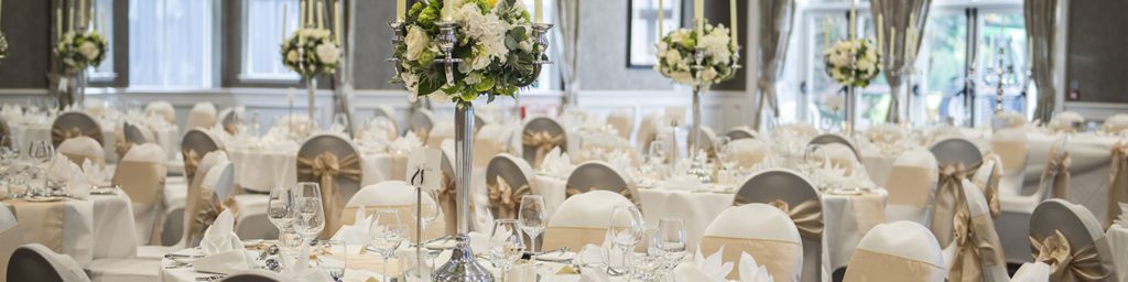 A room set up for a wedding at Kingsmills Hotel