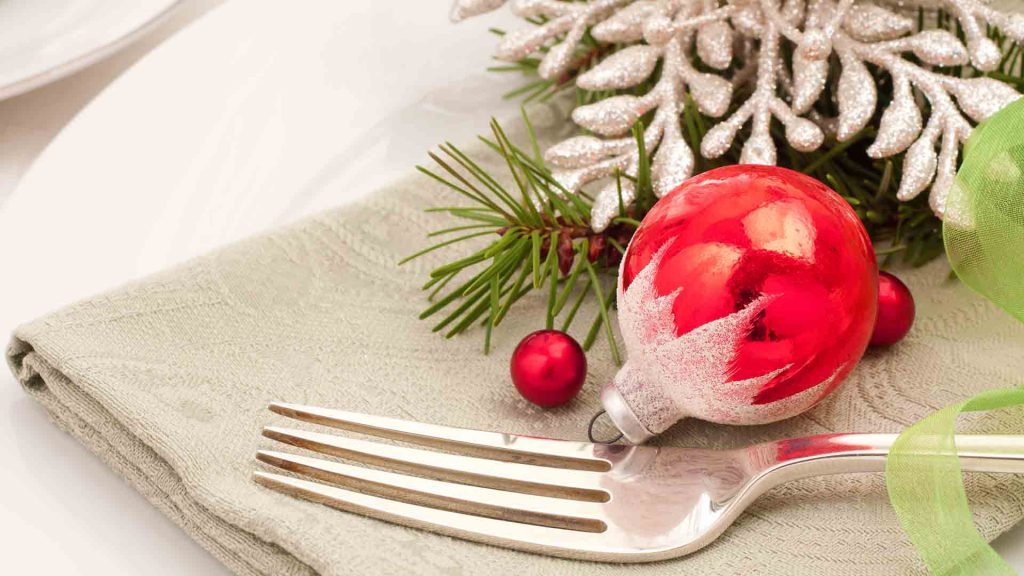 Napkin and fork with Christmas decorations
