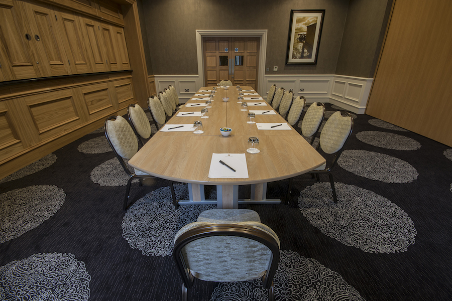 Conference room set up for a corporate event