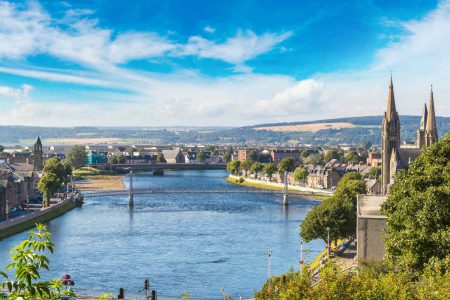 A view over Inverness along the River Ness near the Kingsmills Hotel