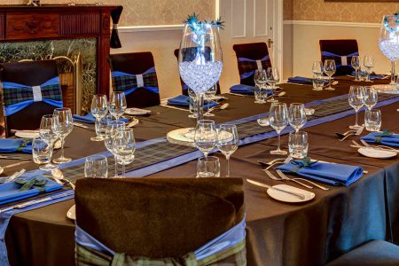 A table set out in tartan at Kingsmills Hotel, Inverness