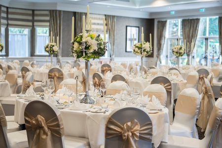 Chairs and tables set out for a wedding at Kingsmills Hotel, Inverness