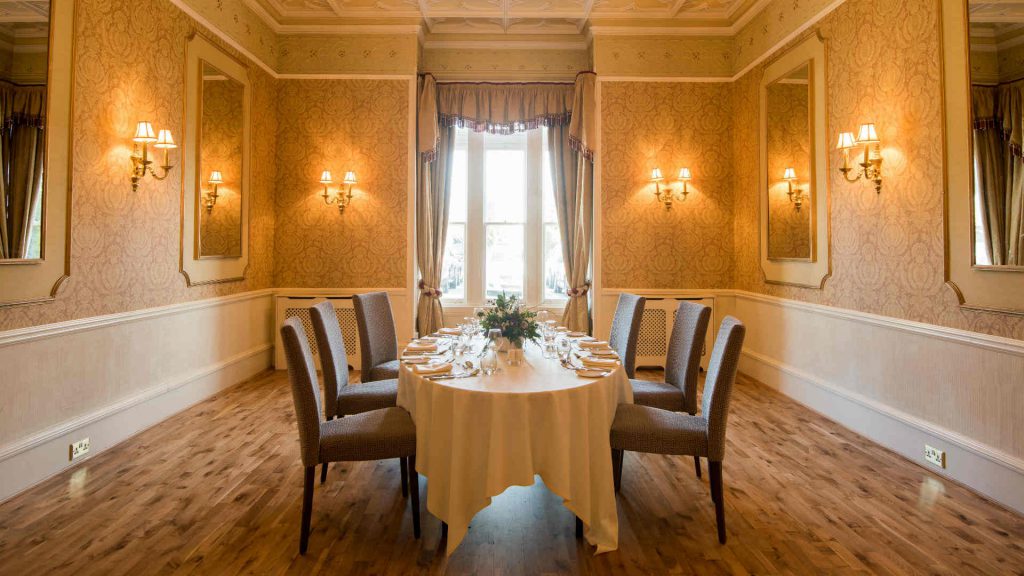 The Macleod Room set up for a meal at Kingsmills Hotel, Inverness