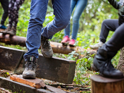 Hiking outside in a team building exercise