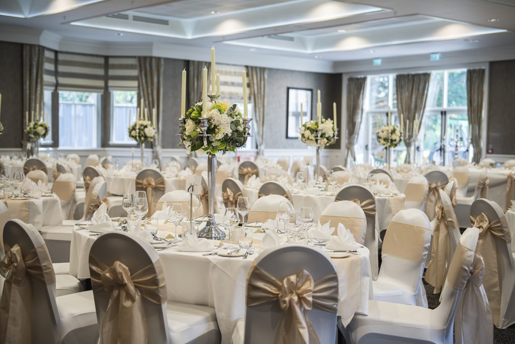 A room at Kingsmills Hotel, Inverness, set out for a wedding breakfast