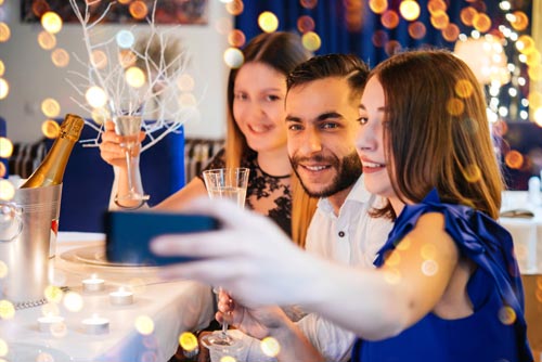 Taking a selfie at a hogmanay party at the Kingsmills Hotel, Inverness