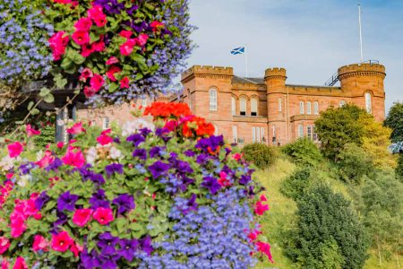 Inverness Castle with spring flowers, near the Kingsmills Hotel, Inverness