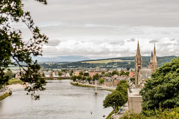 Inverness in wintertime along the River Ness, near the Kingsmills Hotel, Inverness