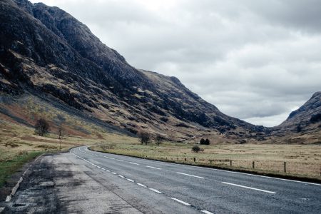 Mountains and road in the Highlands of Scotland