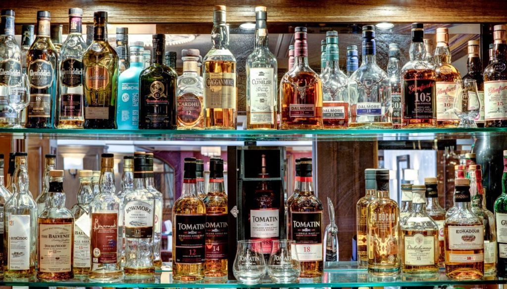 The Whisky Bar whisky selection at the Kingsmills Hotel in Inverness