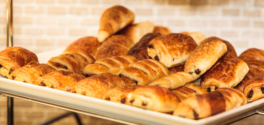 Fresh pastries at hotel breakfast buffet