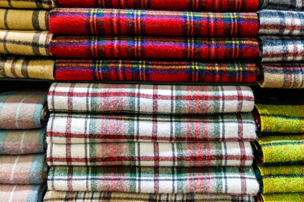 Tartan cloth in a shop