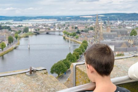 Two children admiring views from Inverness Castle