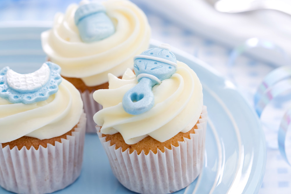 Three cupcakes for a baby naming party
