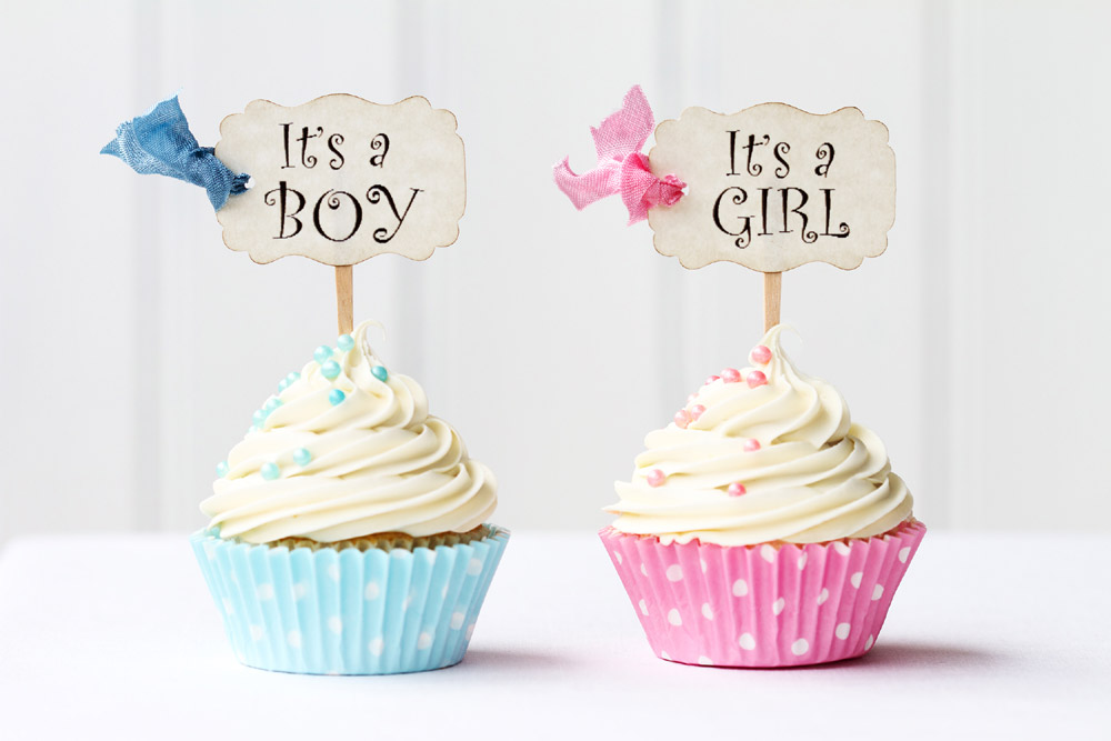 Pink and blue cupcakes for a baby shower