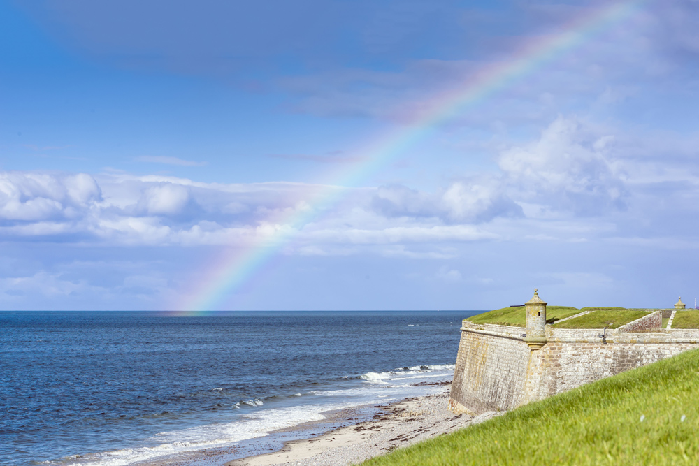 Rainbow over Fort George military fort near Inverness