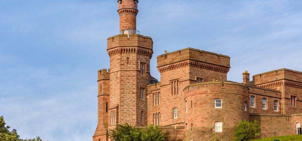 The red sandstone exterior of Inverness Castle in Scotland
