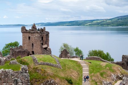 Ruins of the Urquhart Castle overlooking Loch Ness