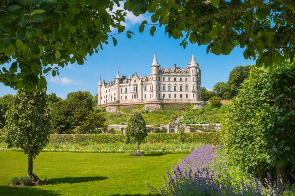 Daylight view of Dunrobin Castle in the Scottish Highlands