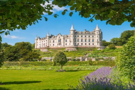 Daylight view of Dunrobin Castle in the Scottish Highlands