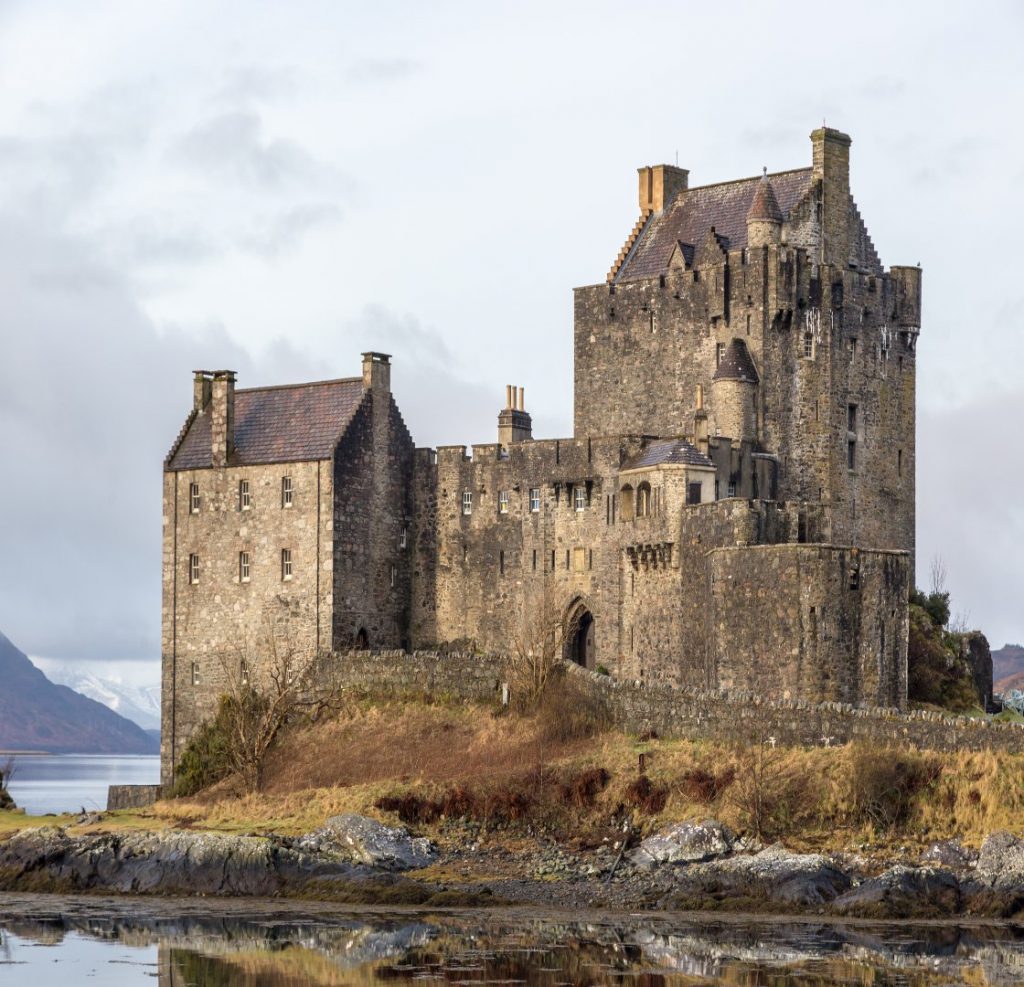 The Eileen Donan castle in the Scotland Highlands during the winter time. UK