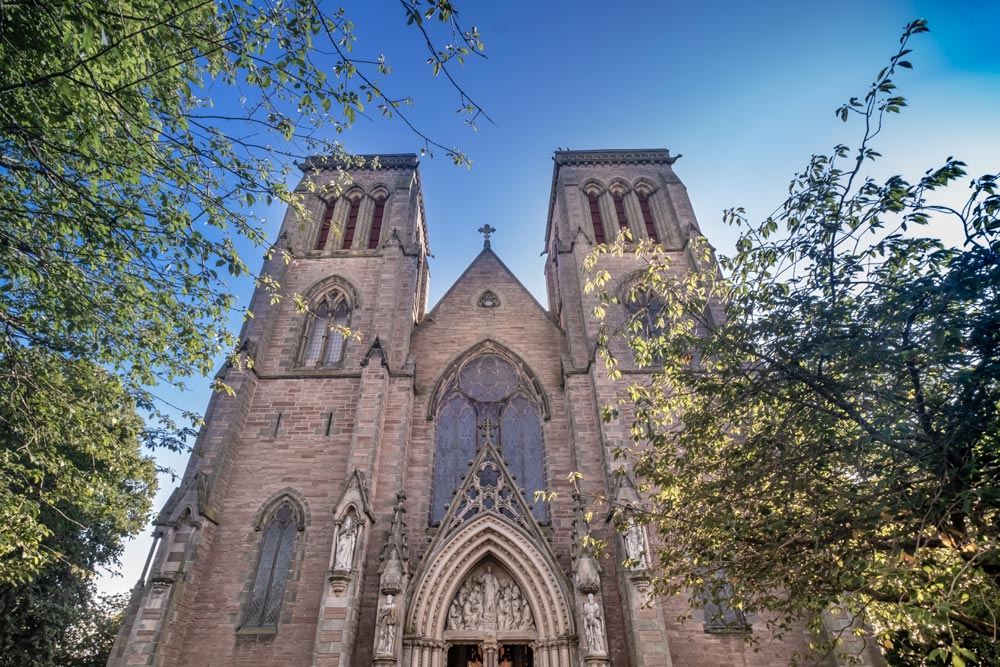 View looking up at Inverness Cathedral