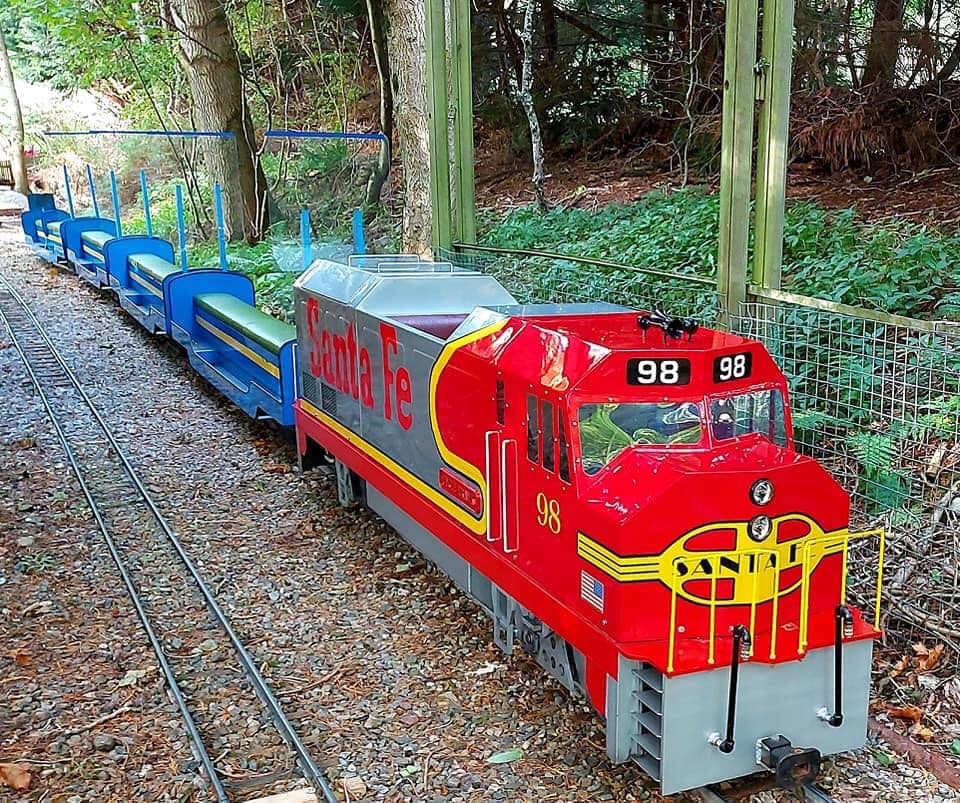 The engine Uncle Frank towing the carriages on Ness Islands Miniature Railway