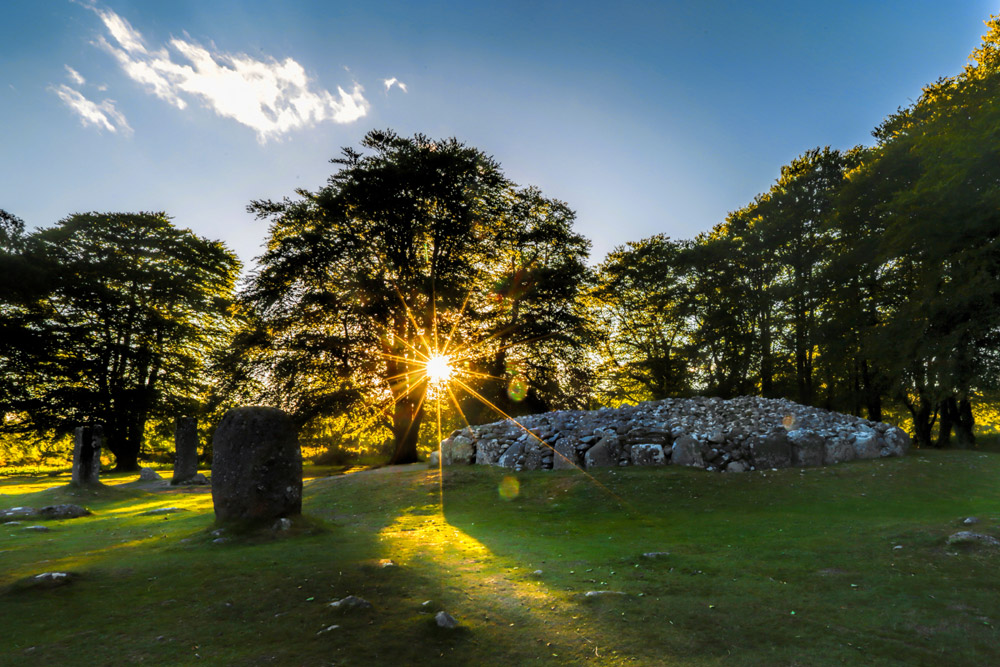 Sunset at the Clava Cairns burial ground near Inverness