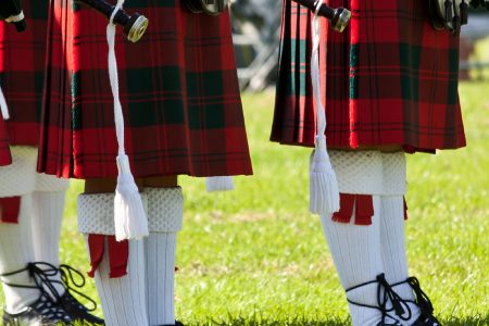 Traditional Scottish kilts worn at a Highland Games event