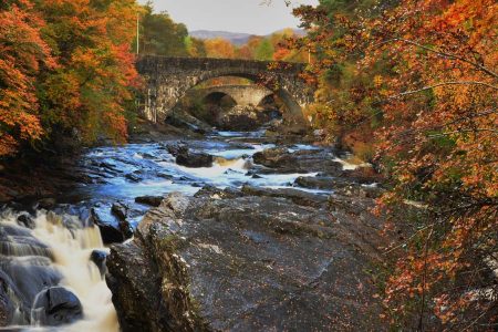 Invermoriston bridges and falls in autumn