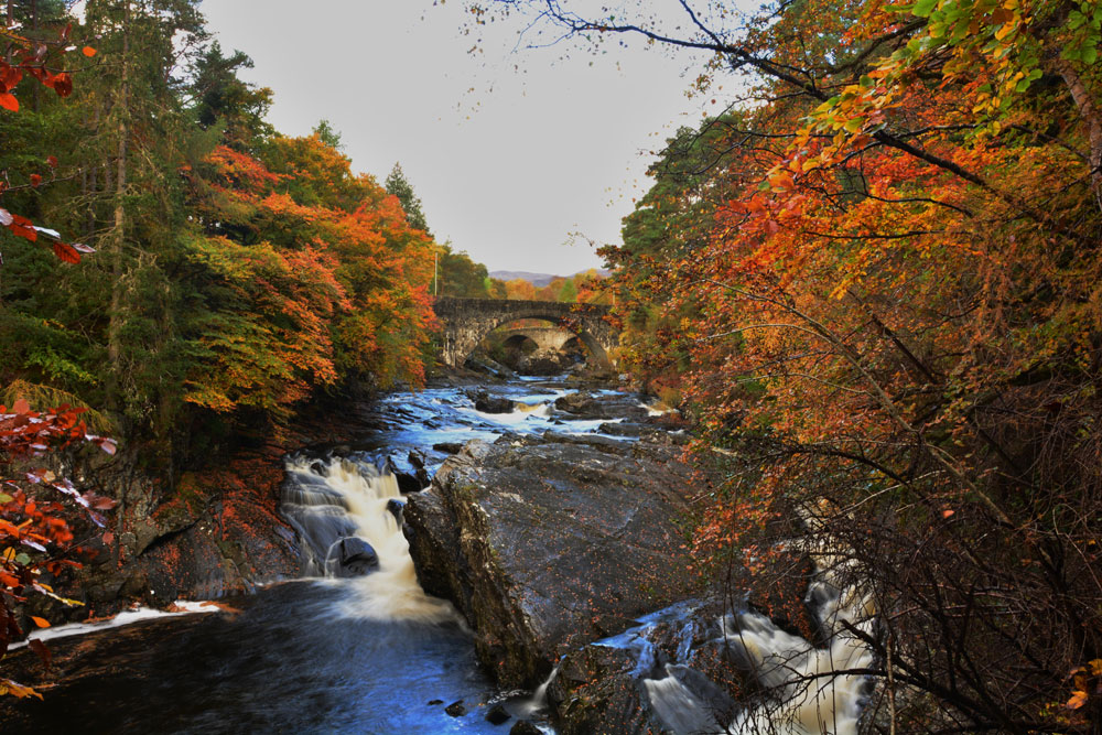 Invermoriston bridges and falls in autumn