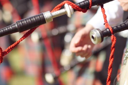 Scottish pipers in a marching band