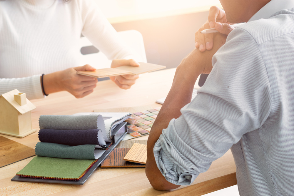 Viewing product samples at a business meeting