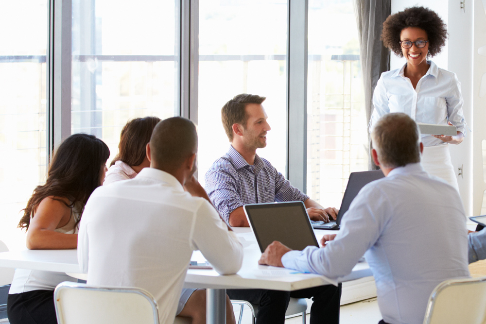 Team meeting taking place in an office