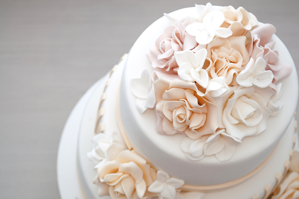 View of a wedding cake from above