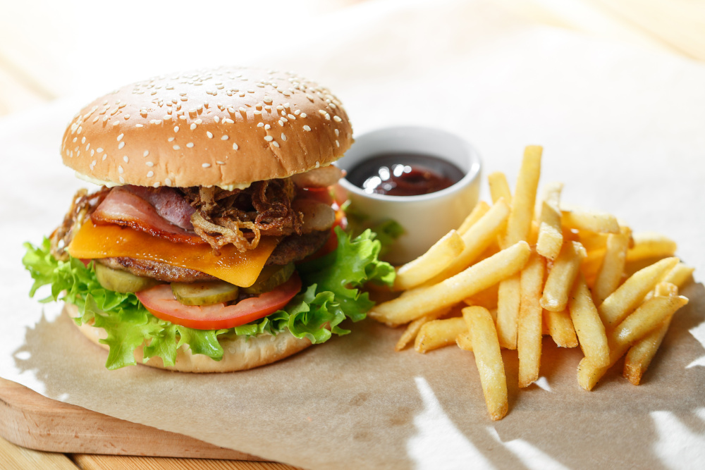 Burger and chips from a fast food outlet