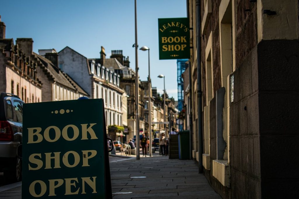 Historic Church street in Inverness, home to the Leakeys Second Hand Bookshop