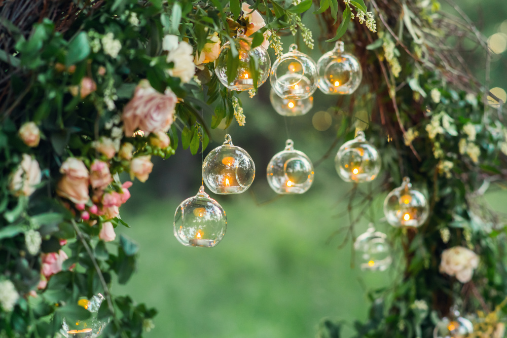 Forrest themed wedding decor in garden