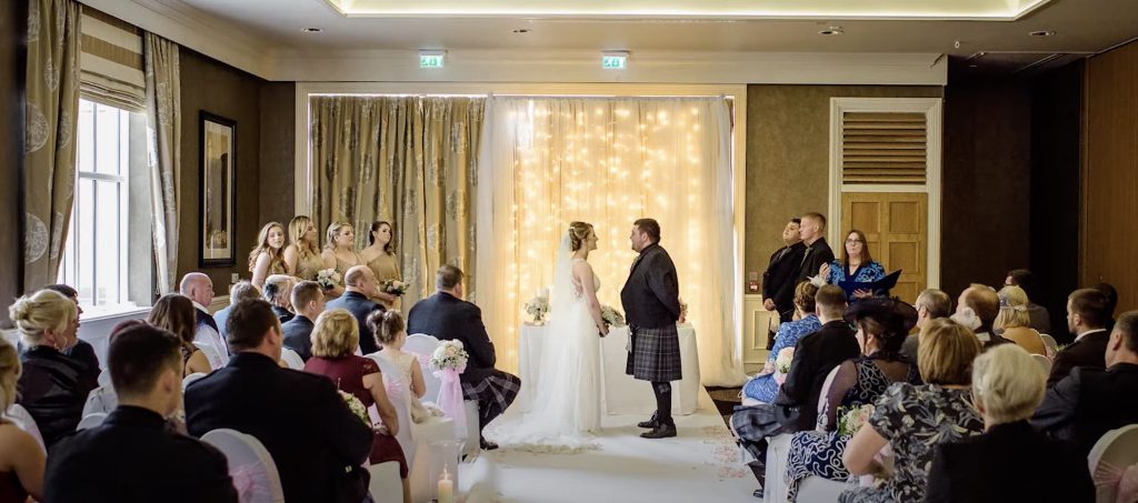 Kingsmills Wedding Ceremony Couple Bride & Groom at top of aisle