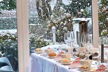 Lunch in the Conservatory with snow in the background