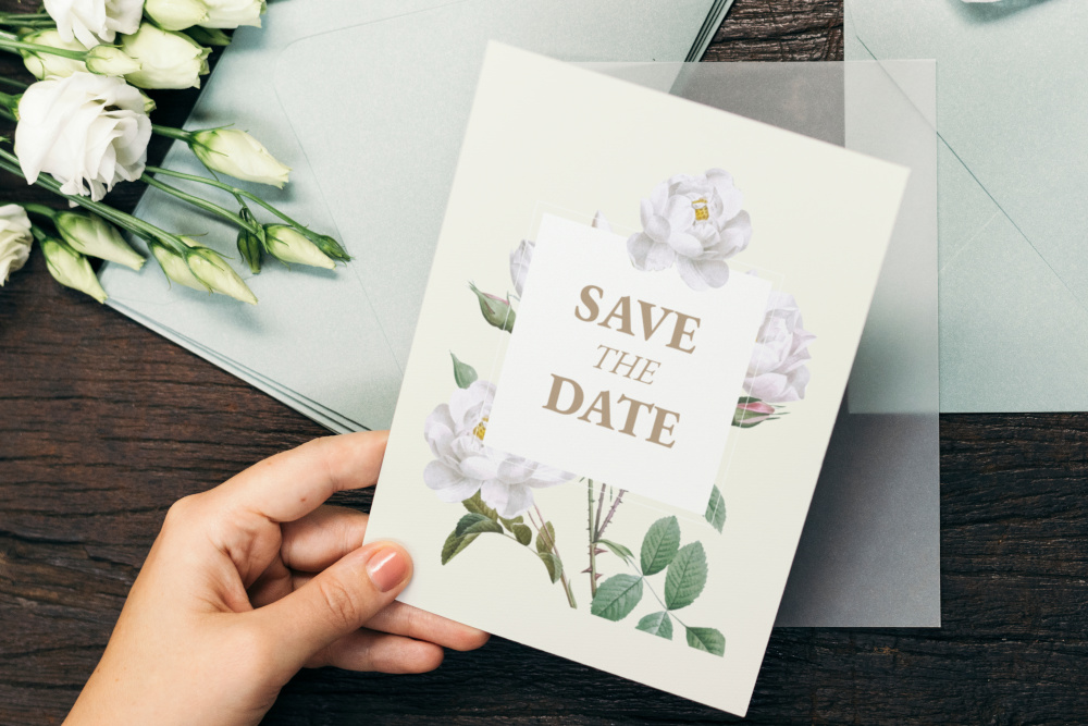 Dave The Date cards with floral illustration