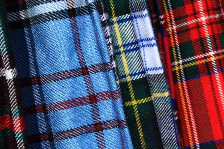 A selection of colourful tartan kilts